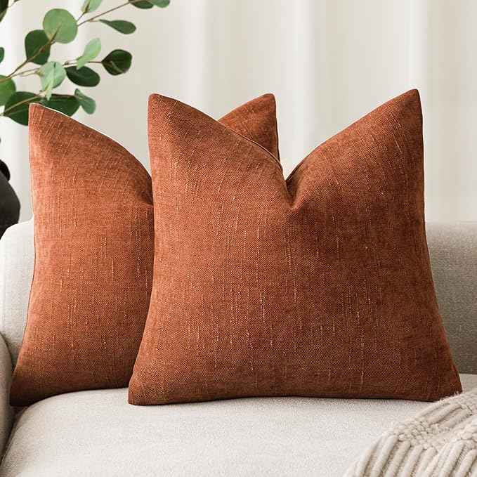 Foindtower Pack of 2 Soft Textured Throw Decorative Pillow Covers Square Accent Solid Cushion Cover Cozy Farmhouse Pillow Case with Zippe for Couch Sofa Bed Living Room 20x20 Inch, Burnt Orange