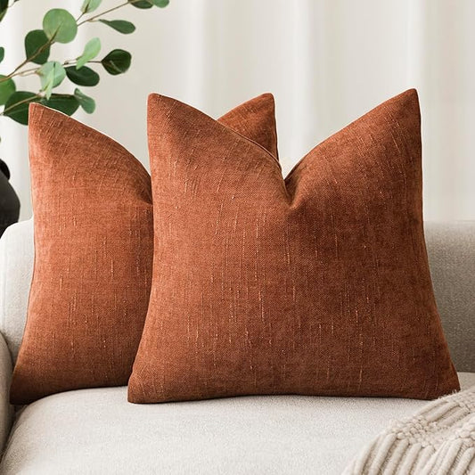 Foindtower Pack of 2 Soft Textured Throw Decorative Pillow Covers Square Accent Solid Cushion Cover Cozy Farmhouse Pillow Case with Zippe for Couch Sofa Bed Living Room 20x20 Inch, Burnt Orange