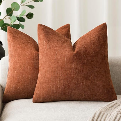 Foindtower Pack of 2 Soft Textured Throw Decorative Pillow Covers Square Accent Solid Cushion Cover Cozy Farmhouse Pillow Case with Zipper for Couch Sofa Bed Living Room 24x24 Inch, Burnt Orange