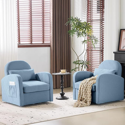 MELLCOM Swivel Accent Chair with Hidden Storage Set of 2, Comfy Chenille Fabric Upholstered Leisure Armchair with Lumbar Pillow and Side Pocket for Living Room Bedroom Reception Room and Office