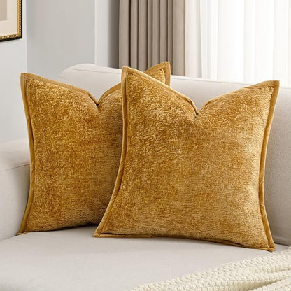 FUTEI Tobacco Chenille Throw Pillow Covers 20x20 Inch Set of 2,Soft Cozy Bound Edge Design Cushion Case,Home Decor for Couch Bed Living Room