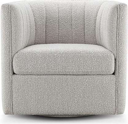 CHERS Rivet Mid-Century Modern Swivel Armchair, Bouclé Fabric Channel-Tufted Accent Chair, 360-Degree Rotating Lounge Chair with Ergonomic Design for Living Room, Bedroom, Home Theater, Light Gray