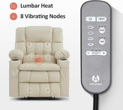 MCombo Dual Motor Small Power Lift Recliner Chair for Elderly, Lay Flat Lift Chair with Heat and Massage, Petite Lift Chair, Cup Holders, Faux Leather 7893 (Cream White, Small)