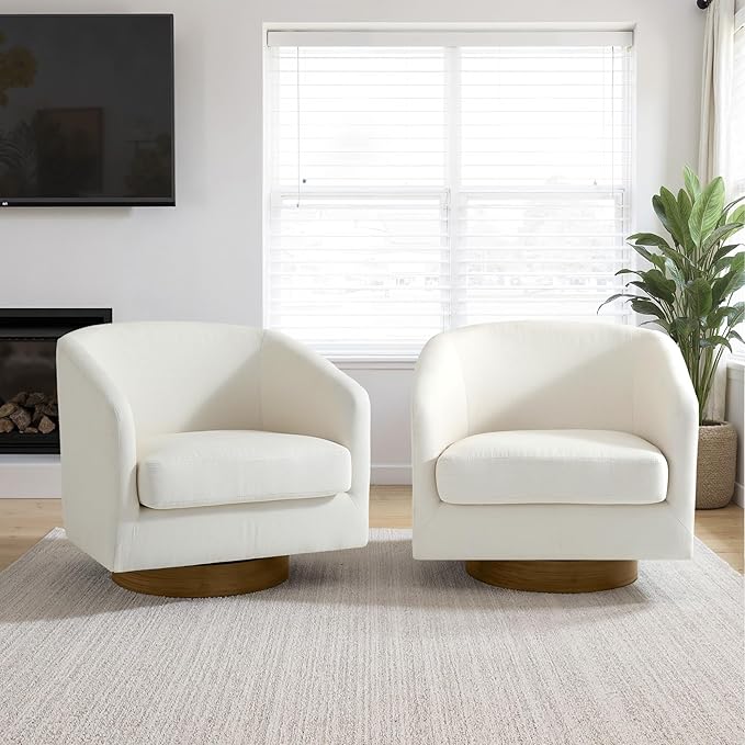 Lumibee Swivel Accent Chairs Set of 2, Chenille Fabric Swivel Barrel Chairs for Living Room, Modern Comfy Upholstered Round Armchairs Single Sofa Chairs for Bedroom, Club-Beige