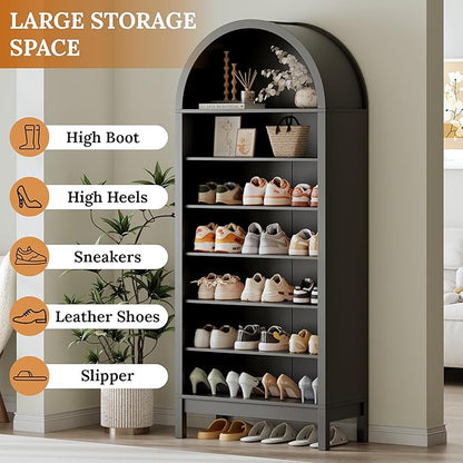 Shoe Cabinet, 70" Tall Arched Shoe Rack with 3 Adjustable Shelves, 7-Tier Large Freestanding Shoe Storage Organizer for Entryway, Closet, Hallway, Living Room
