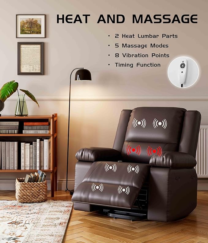 GarveeHome Oversized Wide Power Lift Recliner Chair - Heat and Massage, PU Leather, Adjustable Back and Legs, Electric Lift Chair Designed for The Elderly and People with Mobility impaired