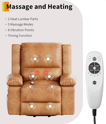 GarveeHome Power Lift Recliner Chair - Heat and Massage, Faux PU Electric Lift Recliner for Elderly & Mobility Impaired, Adjustable Back and Legs, Heavy Duty Lift Chair for Seniors