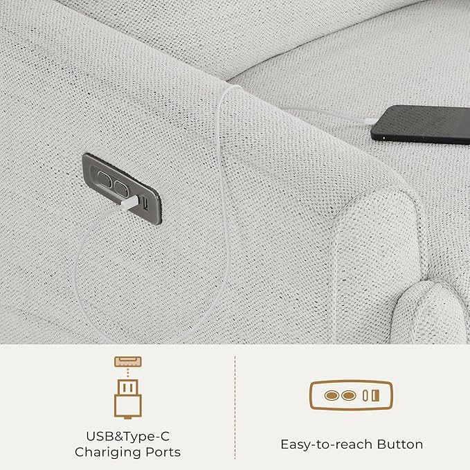 CHITA Electronic Power Recliner Chair Swivel Glider, FSC Certified Modern Nursery Rocking Chair with USB and Type-C Ports, Ivory