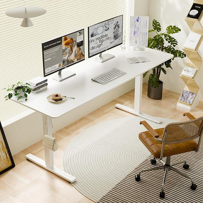 ERGOMAKER Electric Standing Desk, 67" x 23.6" Height Adjustable Sit Stand Desk with Splice Board for Home Office, Computer Table Memory Preset (White Frame, White Desktop)