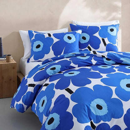 Marimekko - King Duvet Cover Set, Cotton Percale Reversible Bedding with Matching Shams, Floral Home Decor (Unikko Blue, King)