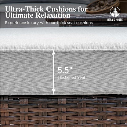 HERA'S HOUSE High Back Outdoor Swivel Chairs with 5.5" Thick Cushions, Wicker Rattan Patio Chairs Set of 2, Porch Deck Balcony Backyard Furniture, Grey