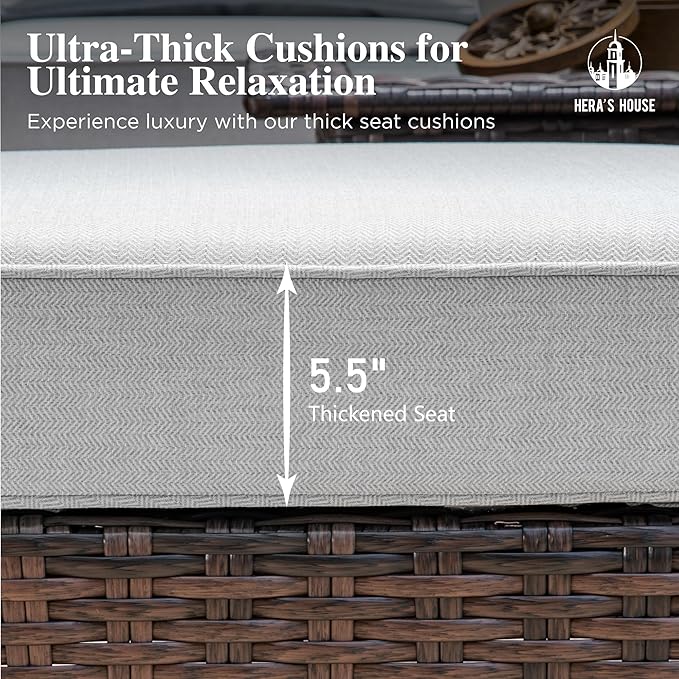 HERA'S HOUSE Outdoor Furniture, High Back Wicker Patio Swivel Chairs with Rattan Table for Deck Balcony Lawn Garden, Grey
