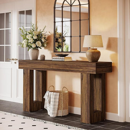 Tribesigns Console Table, 63" Farmhouse Entryway Table, Rectangular Wooden Accent Console for Entrance, Hallway & Living Room(Rustic Brown)