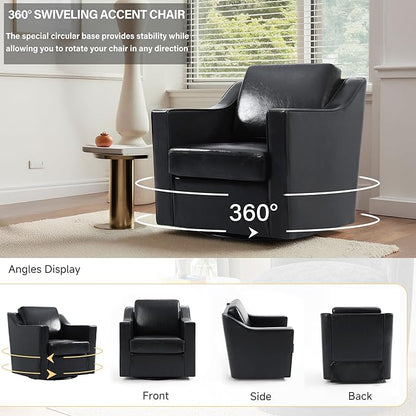 UIXE Swivel Accent Chair Set of 2, Faux Leather Upholstered Arm Chair for Living Room, Modern Club Armchair Comfy Single Sofa Bedroom Reading Seat with Lumbar Pillow - Black