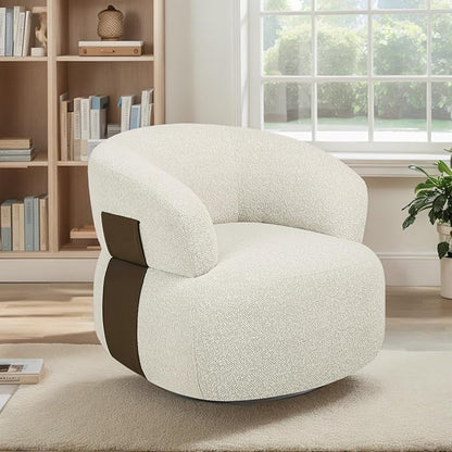 Swivel Barrel Accent Chairs-Modern Round Club Arm Chair Upholstered Living Room Armchair, Single Sofa Seating Bedroom Side Reading Seat for Living Roon Office (Beige,1 Pack)