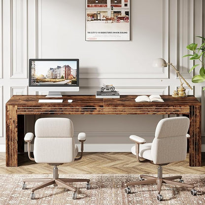 Tribesigns 79-Inch Extra Long Desk, Two Person Double Desk for Home Office, Wooden Long Computer Desk Writing Table for Office, Vintage Brown