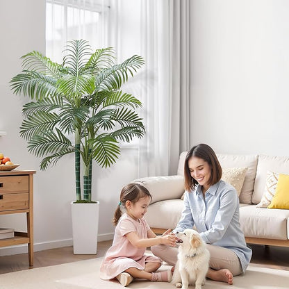 VEVOR Artificial Areca Palm Tree 6 ft, Fake Palm Tropical Plants with White Tall Planter, Faux Floor Silk Plant in Pot, Large Trees for Home Office Living Room Decor House Warming, Indoor Outdoor