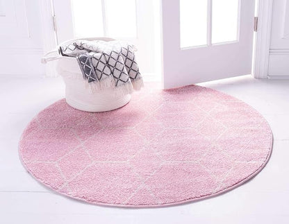 Unique Loom Trellis Frieze Collection Area Rug - Geometric (6' Round, Light Pink/ Ivory)