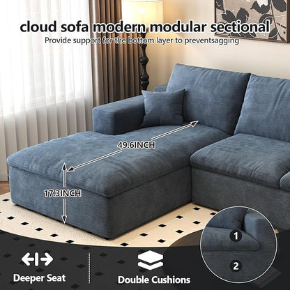 136.6'' L-Shaped Modern Modular Sectional Cloud Couch, 4-Seat Chenille Deep-Seat Sofa with Pillow for Living Room, Bedroom, Apartment, Ocean Blue