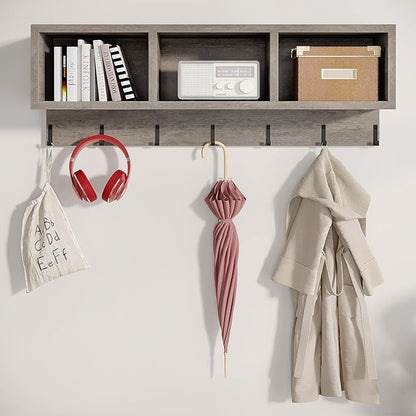 LITTLE TREE Coat Shoe Rack, Hall Tree Entryway Bench Set for Hallway, Living Room, Bedroom, Grey
