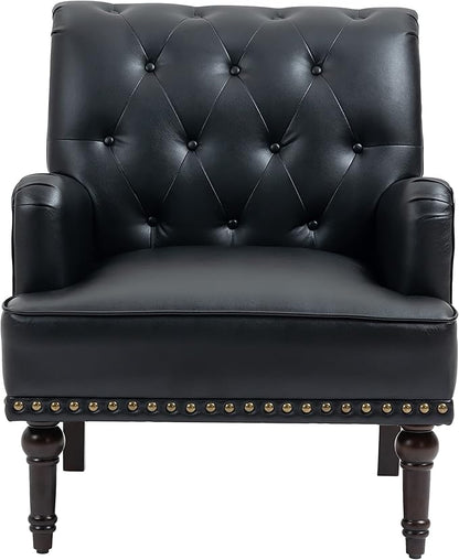 UIXE PU Leather Accent Chairs Set of 2, Modern Upholstered Armchair for Living Room, Comfy Arm Chair Single Sofa Reading Seat with Wooden Legs for Office Home Bedroom - Black