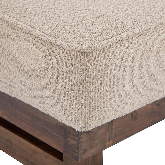 Christopher Knight Home Hillman Boucle Fabric Ottoman with Wood Frame,Rectangular Footrest Bench,Non Storage Ottoman Bench for Living Room Bedroom Entryway Home Decor,Light Brown