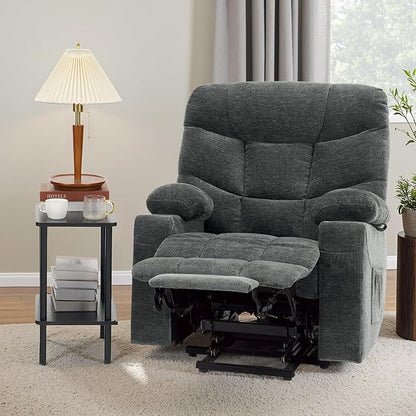 MCombo Oversized Power Lift Recliner Chair with Extended Footrest for Elderly People, Fabric R7399 (Dark Gray, Large-Oversize)