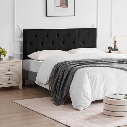 Linen Upholstered Headboard Twin Size, Diamond Tufting Solid Wood Twin XL Headboard Only, Adjustable Height from 37” to 51” Head Board, Dorm Bed Frame or Wall Mount Headboards, Black