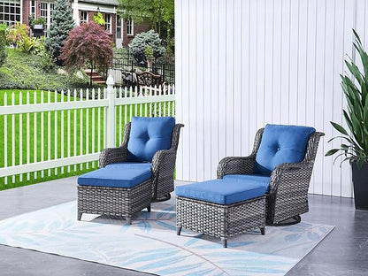 HUMMUH 5 Pieces Outdoor Furniture Patio Furniture Set Wicker Swivel Patio Chairs with 2 Seater Outdoor Sectional Sofa/Patio Loveseat with Ottomans