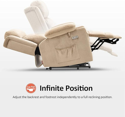 MCombo Small Triple Motor Power Lift Recliner Chair with Massage and Heat for Petite Elderly People, Adjustable Headrest, Infinite Position, USB Ports, Fabric 7664 (Beige, Small)