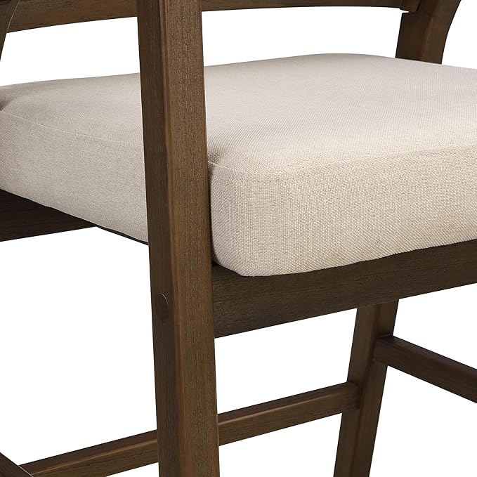 Christopher Knight Home Set of 2 Morley Tropical Wooden Counter Stool,Dining Room/Kitchen Island Barstool with footrest, Curved Backrest,Wicker/Cane Accents,Soft Removable Cushions, Beige+Walnut