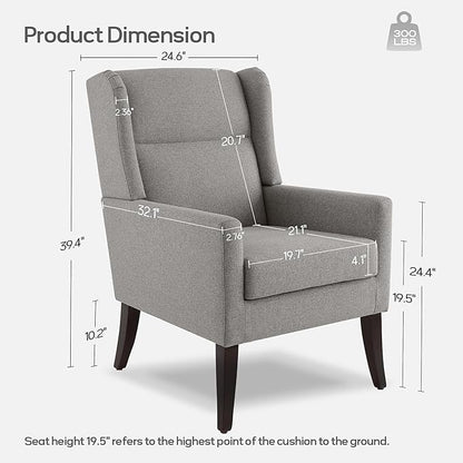 High Back Living Room Chairs, Fabric Accent Chair, Comfy Upholstered Armchair with Wooden Legs for Living Room, Bedroom, Apartment (1, Grey)