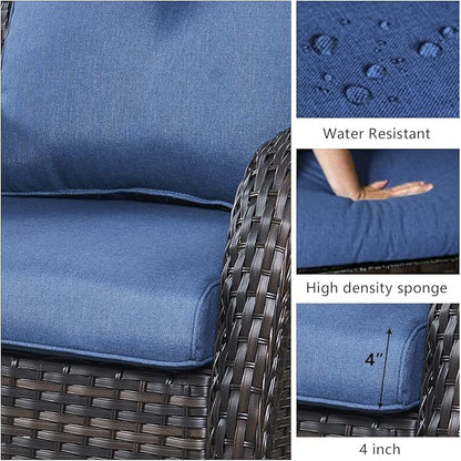 HUMMUH Patio Furniture 6 Pieces Outdoor Furniture Set PE Wicker Patio Couch with Swivel Glider Chairs,Patio Ottomans,Side Table