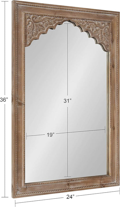 Kate and Laurel Shivani Boho Wall Mirror, 24 x 36, Rustic Brown, Farmhouse Wall Decor with Ornate Detailing