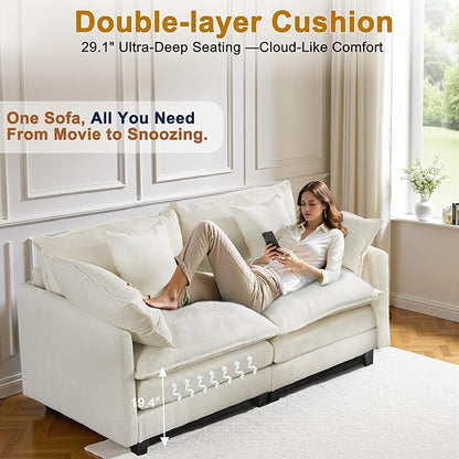 77" Cloud Chenille Sofa Set with Pillows, Deep Seat Loveseat Couch for Apartments, Space Saving 2-Seater with Solid Wood Frame, Easy Assembly (1YR Guarantee)