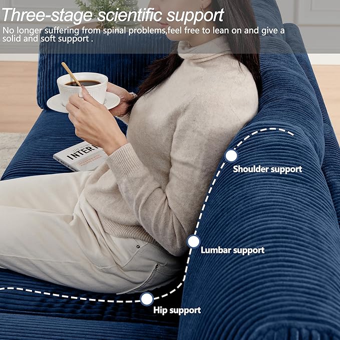 Accent Chair Set of 2 Living Room Chairs in Corduroy Fabric,Reading Chair Sofa Couches for Apartment Bedroom and Small Spaces. (Blue, 2 Chairs)