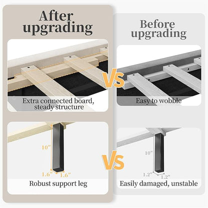 Yaheetech Full Bed Frame Upholstered Platform Bed with Wing Side Tufted Headboard/Sturdy Wooden Slat Support/No Box Spring Needed/Mattress Foundation,Beige Full Bed