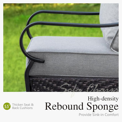 Sophia & William Extra Large Outdoor Patio Swivel Sofa Chairs Set 2 PCS Heavy-Duty Metal Porch Furniture with High Back & Deep Seating Area, 5.5" Thicken Cushions for Deck, Lawn, Outside (Grey)