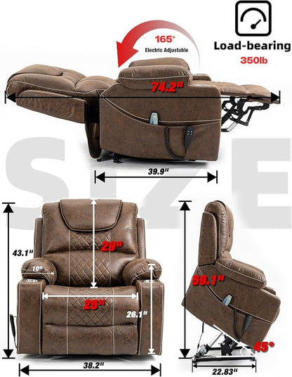 26in Extra Large Lazy Boy Recliner Chair for Tall Men Up to 6'2"/350lb Adjustment Power Lift Recliner Chair with Cupholder, Massage Chair Recliner with Lumbar Heating