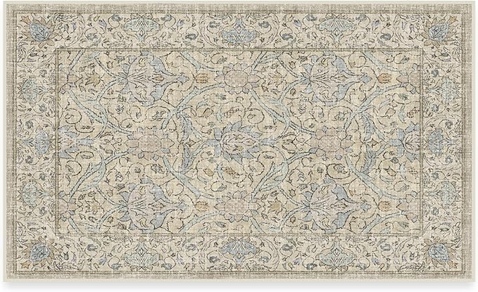 RUGGABLE x Morris & Co Washable Area Rug – Montreal Natural Blue 3x5, Stain-Resistant, Non-Slip – Small Machine Washable Rugs for Living Room, Bedroom, Hallway, Entryway & Office–with Cushioned Pad