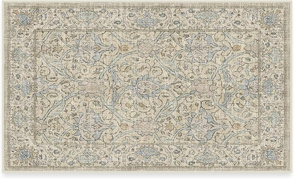 RUGGABLE x Morris & Co Washable Area Rug – Montreal Natural Blue 3x5, Stain-Resistant, Non-Slip – Small Machine Washable Rugs for Living Room, Bedroom, Hallway, Entryway & Office–with Cushioned Pad