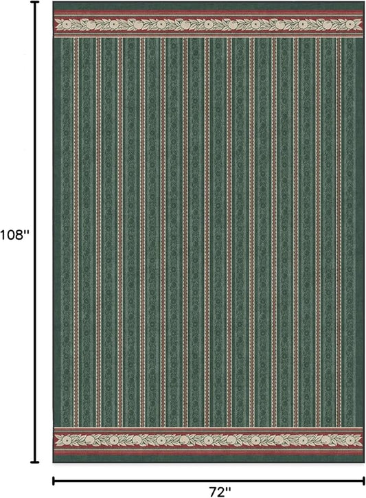 RUGGABLE x Morris & Co Machine Washable Christmas Area Rug– Fruit Stripe Spruce Green 6x9, Stain-Resistant, Non-Slip–Medium Rugs for Living Room, Bedroom, Hallway, Entryway & Office–with Standard Pad