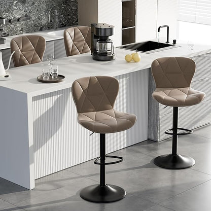 Bar Stools Set of 1,Adjustable Swivel Barstools, Faux Leather Bar Chairs,Upholstered Counter Height with High Backrest for Kitchen Island, Dark Khaki