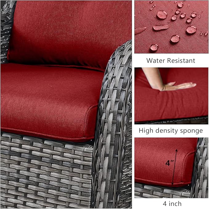 HUMMUH 5 Piece Outdoor Patio Furniture Set Wicker Conversation Bistro Set Swivel Rocking Chairs with Side Table and Ottomans for Backyard, Porch, Balcony