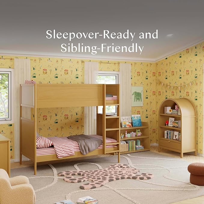 Babyletto Bondi Bunk Bed Twin Over Twin - GREENGUARD Gold Certified Heavy Duty Wood Bunkbeds w/Adjustable Ladder - Convertible to 2 Individual Beds for Kids - Trundle Sold Separately - Honey