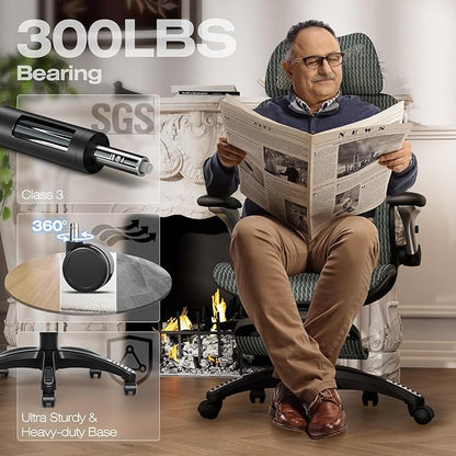 ELABEST X100 Ergonomic Office Chair with Footrest, Big and Tall Home Desk Chair with 5D Flip-Up Arms, Adjustable 3D Lumbar Support,High Back Rolling Computer Chair, Swivel Mesh Chairs (Forest Ranger)
