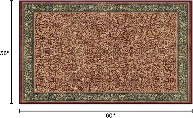 RUGGABLE x Morris & Co Machine Washable Christmas Area Rug – Acorn Amber Red 3x5, Stain-Resistant, Non-Slip – Small Rugs for Living Room, Bedroom, Hallway, Entryway & Office–with Standard Pad