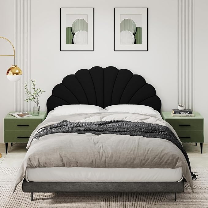 Queen Size Headboard Only, Petal Wall Mount Headboard Queen/Full Size for Adjustable Bed Velvet Upholstered Head Board Easy Assembly, Black