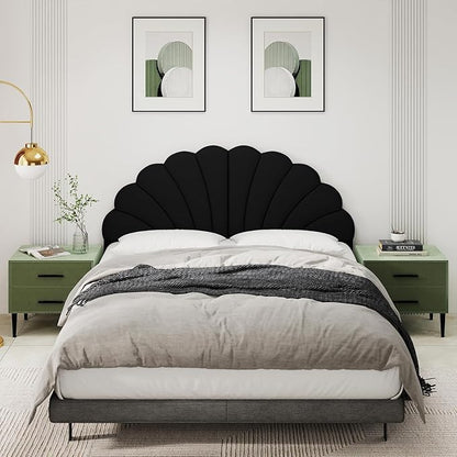 Queen Size Headboard Only, Petal Wall Mount Headboard Queen/Full Size for Adjustable Bed Velvet Upholstered Head Board Easy Assembly, Black