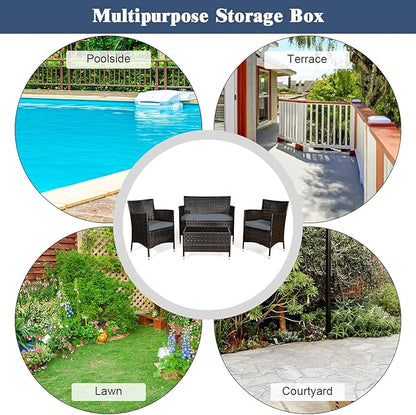 COSTWAY 4PCS Rattan Patio Furniture Set, Outdoor Wicker Rattan Chairs with Coffee Table, Rattan Cushioned Conversation Set for Backyard Balcony Porch Poolside, Grey